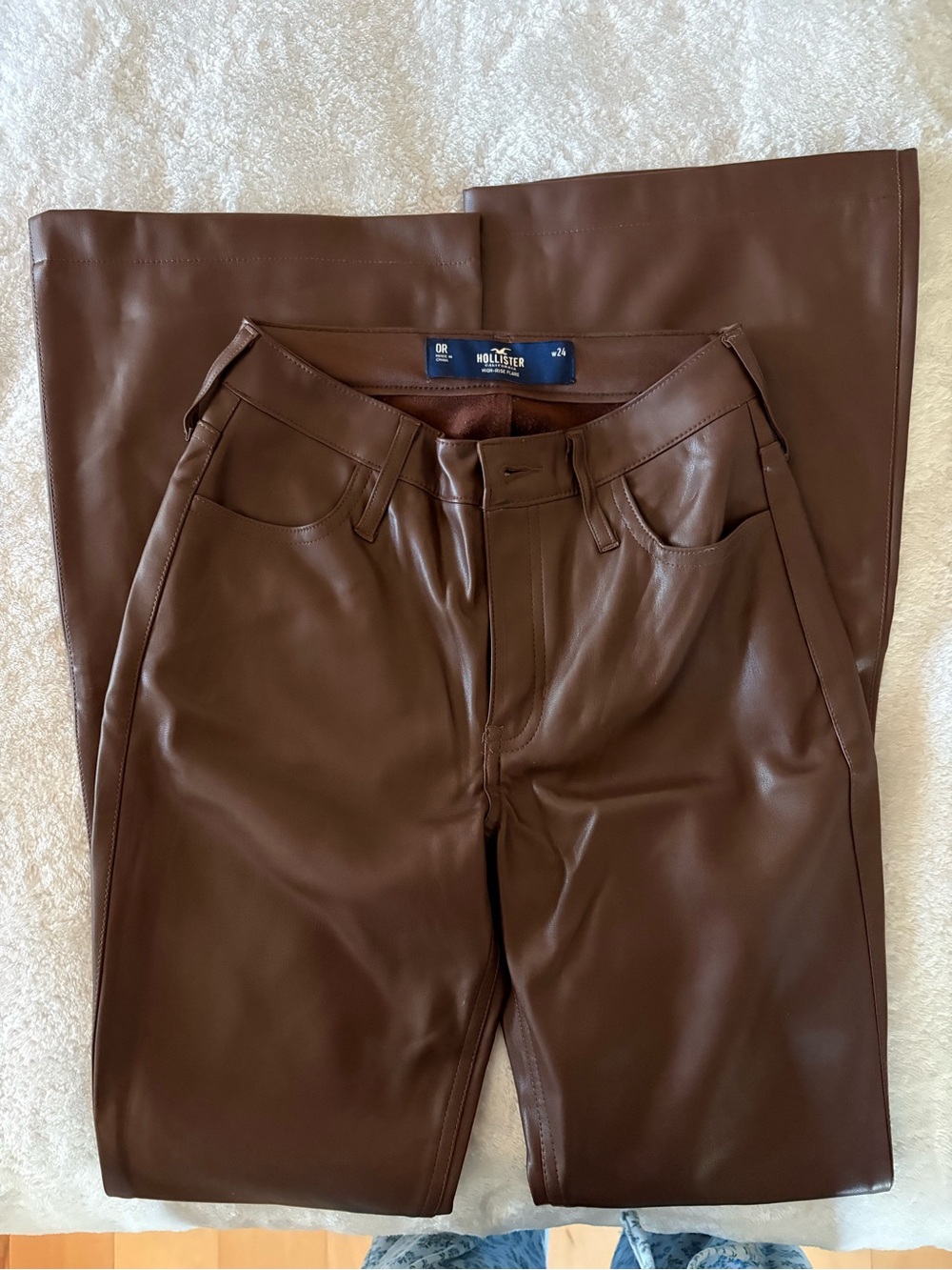 wide leg brown leather pants